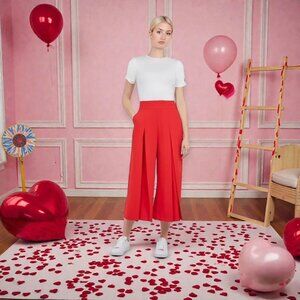 Ted Baker Red Katiee Pleated Culotte Pants Wide Leg Pockets - Size 2 (US 6)